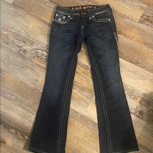 Rock Revival Dark Blue Flare Jeans with Contrast Stitching